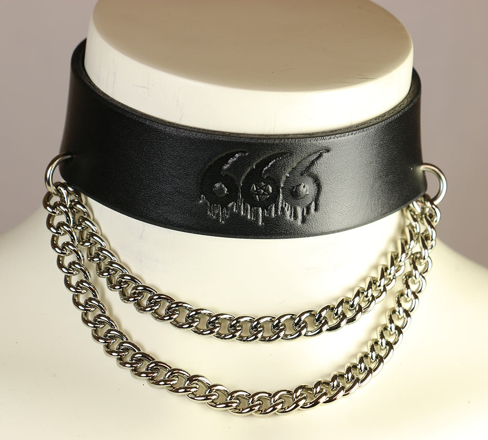 666 Leather Chain Choker| Leatherpunk 666 Leather Chain Choker| Leatherpunk