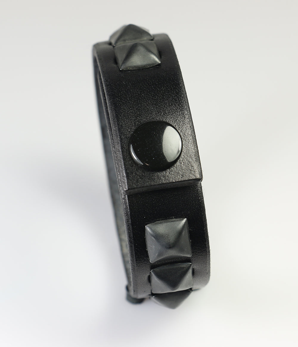 Punkaddict Black Pyramid Stud Leather Snap Bracelet - Punk Gothic Rockabilly Emo Style