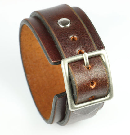 Brown Buckling Leather Wristband 1.25"