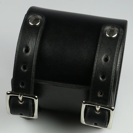 Plain black leather buckling cuff, 2 3/8" width