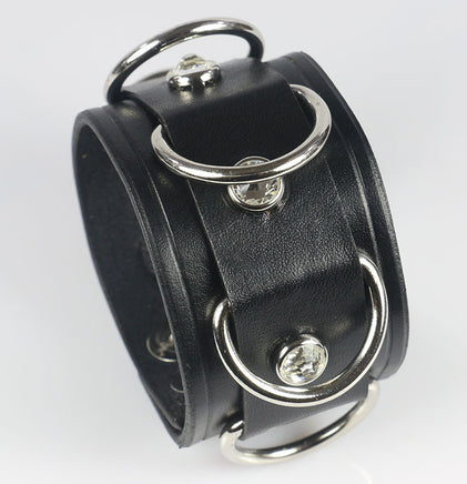 D-Ring leather wrist cuff with swarovski