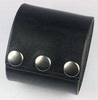 Wide Black Leather Wrist Cuff, 2 3/8"