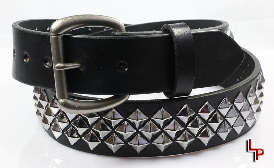 Classic 3 Row Pyramid Studded Leather Belt, 1.5 Removable Buckle