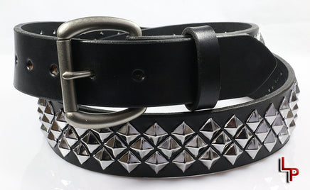 Diagonal Pyramid Studded Leather Belt