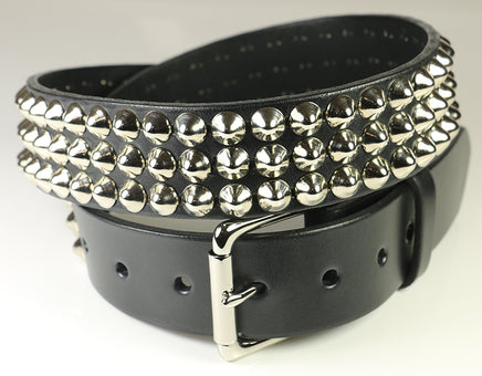 three row cone stud belt with buckle