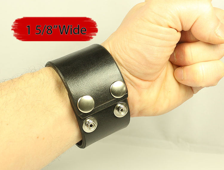 1 5/8 Wide Plain Black Leather Wristband