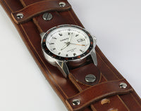 Brown 2 Inch Leather Watch Cuff/Band with Casio