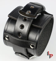 2 Inch Wide Watch Cuff, Black Leather, Casio 1335