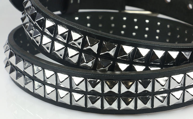 Double Black Pyramid Stud Belt