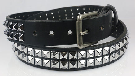 Black Pyramids (3 rows), Matte Black Buckle, Black Leather Belt