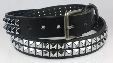Pyramid studded leather belt, two rows