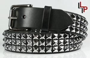 Classic 3 Row Pyramid Studded Leather Belt, 1.5 display picture 1