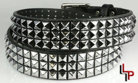 Pyramid studded leather belt, three rows