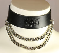Debossed Leather Choker with Chain
