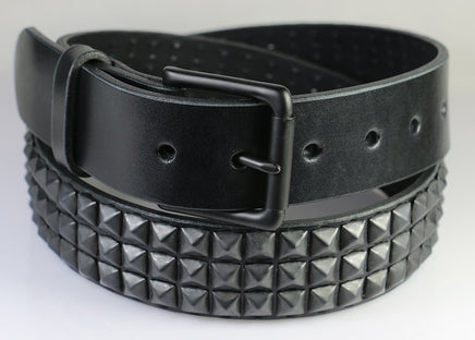 Black Leather Belt with Black Pyramid studs and Black buckle