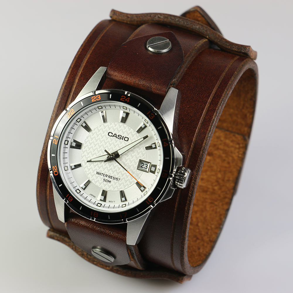 Brown Inch Leather Watch Cuff/Band with Casio| Leatherpunk