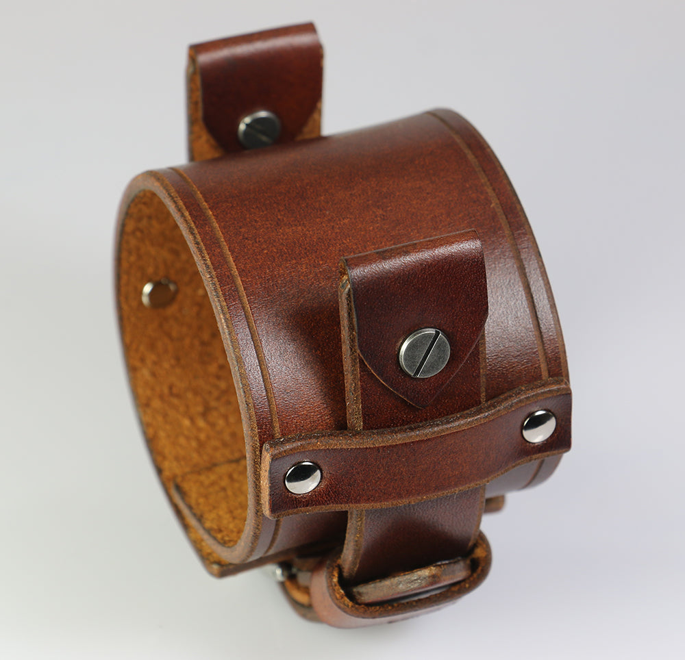 Brown Leather Watch Band with Screws| Leatherpunk