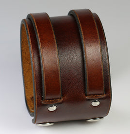 Brown Leather Double Weave Wristband