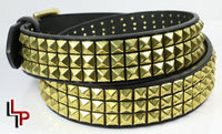 Brass Pyramid Studded Leather Belt, 3 Rows