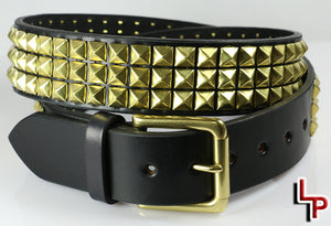 Brass Pyramid Studded Leather Belt, 3 Rows| Leatherpunk