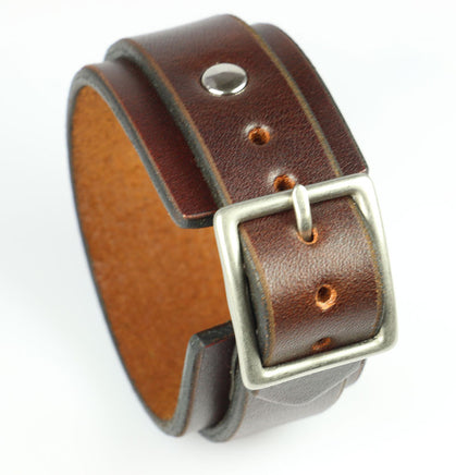 Brown Buckling Leather Wristband 1.25" 
