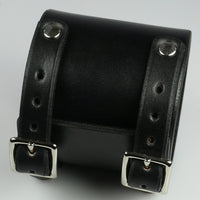 Plain black leather buckling cuff, 2 3/8" width