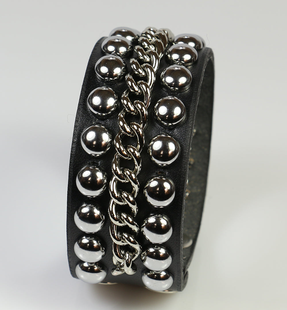 Dome and Chain Leather Bracelet