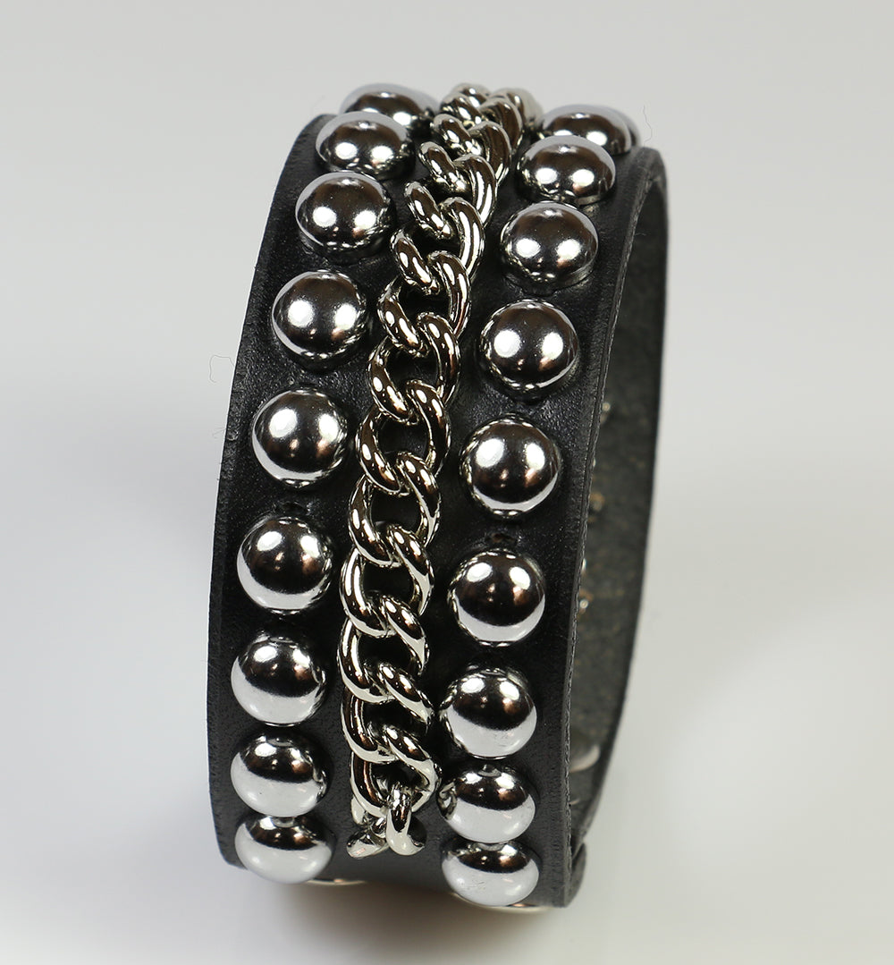 Black Leather Cuff Wristband