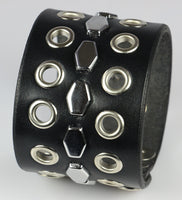 Eyelet and Hexagon stud leather wrist band