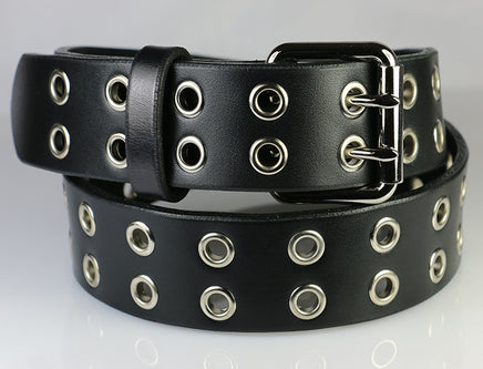 Classic 3 Row Pyramid Studded Leather Belt, 1.5 Removable Buckle