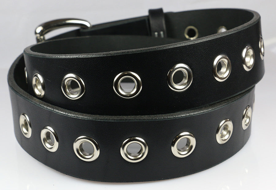 Double Grommet Belt Leather Eyelet Belt Faux Leather Eyelet Black