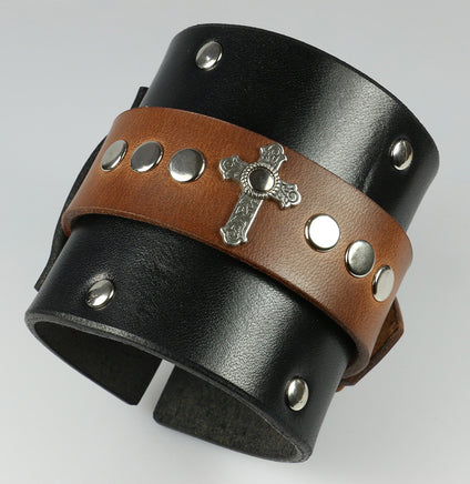 Merle Dixon Leather Cuff With Metal Cross
