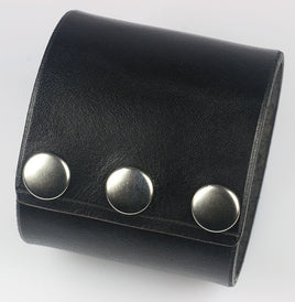 Wide Black Leather Wrist Cuff, 2 3/8"