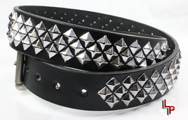 Diagonal Pyramid Studded Belt Black Leather