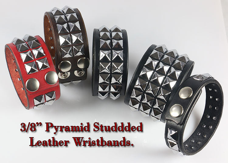 Premium Studded Leather Bracelet Wristband Cuff With 1/4" Pyramid Square Studs Spikes Spots Hand Made In USA NYC 1 2 3 4 And 5 Row - Foto 3