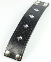 Quilted Leather Wristband with Pyramid Studs