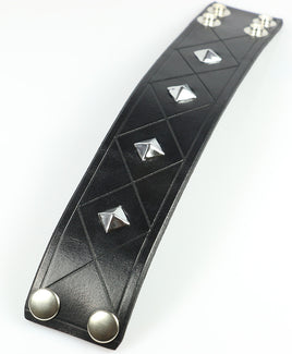 Quilted Leather Wristband with Pyramid Studs