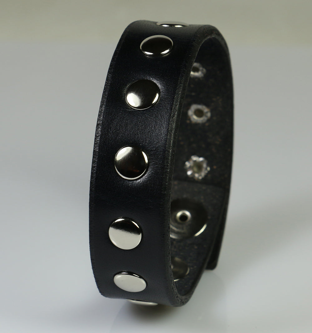 Black Leather Rivet Bracelet 3/4 Inch
