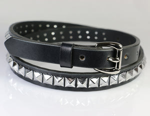 Studded Black Leather Skinny Belt w/Gunmetal Buckle & Pyramid Studs Sz M 2 Row Black Gunmetal Pyramid Stud Belt Leather Punk, Metal  main image 3