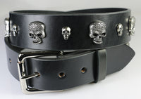 Black leather belt with just skull studs