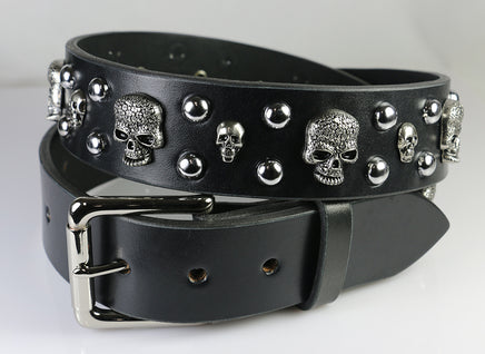 dome and skull studded leather belt