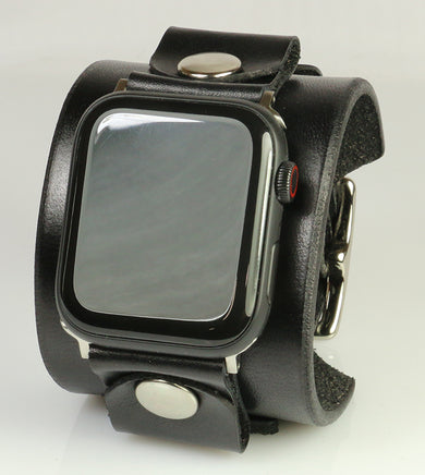 example of smart watch mounted to leather cuff