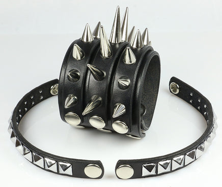 Spiked and Studded Wristband With Spike Strips