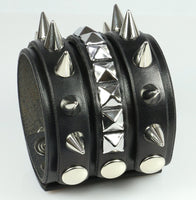 Spiked/Studded Leather Wristband with Interchangeable Strips