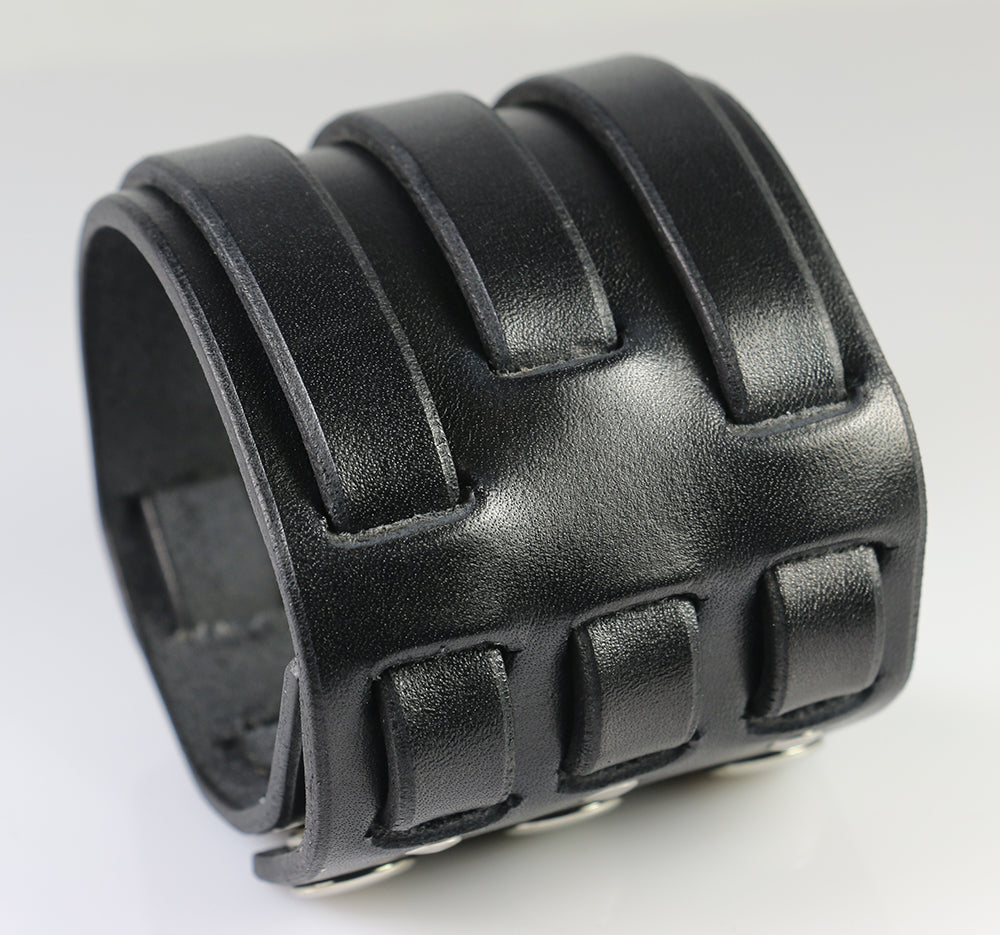 Triple Weave Leather Wristband, Black| Leatherpunk