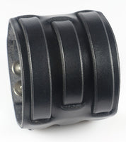 Triple Weave Leather Wristband, Black